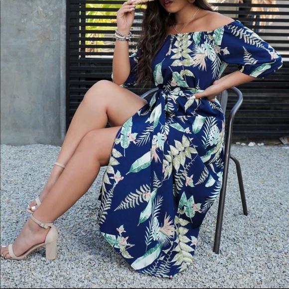 Boho floral tropical print split thigh maxi dress - Picture 5 of 8